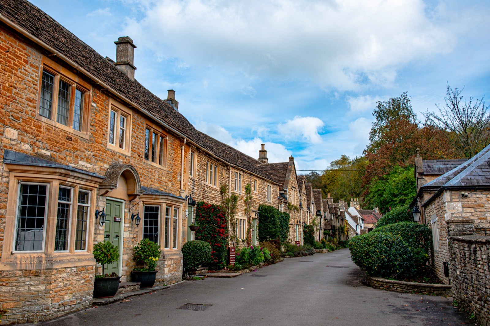 Stone cottages along a village lane